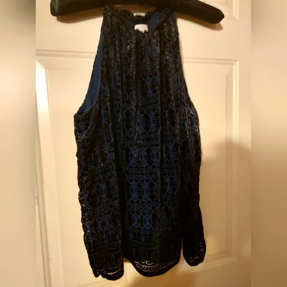 🐦 Beautiful Max Studio Flocked Velvet Scrolled Damask Camisole Tank Blouse - XL - Picture 5 of 16
